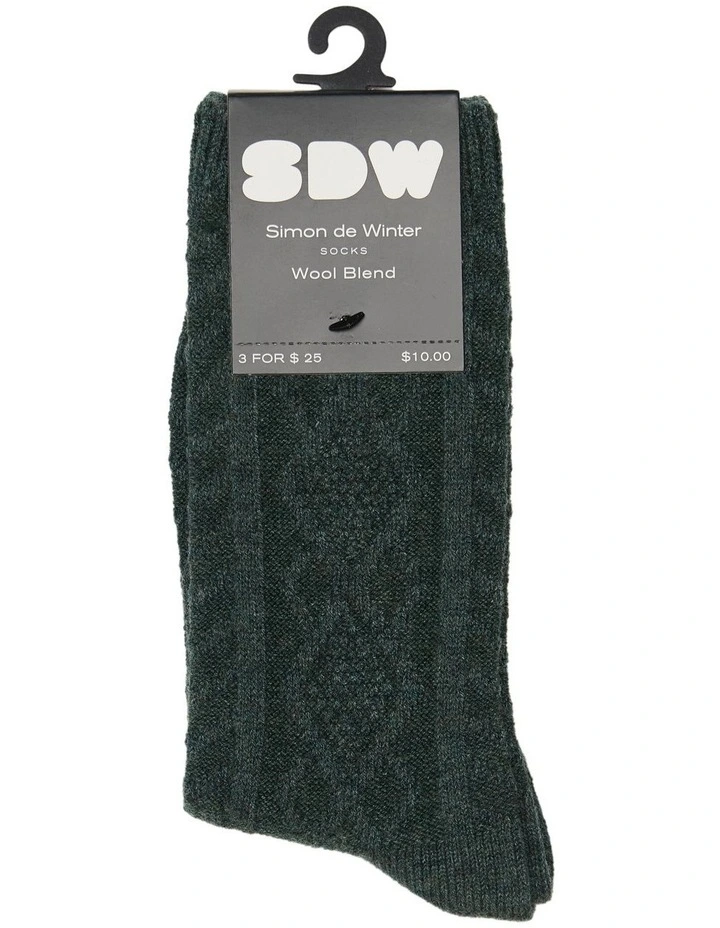 Textured Diamonds Wool Crew Socks 1 Pack in Pacific Marle image 2