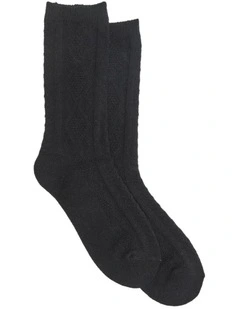 Textured Diamonds Wool Crew Socks 1 Pack in Black