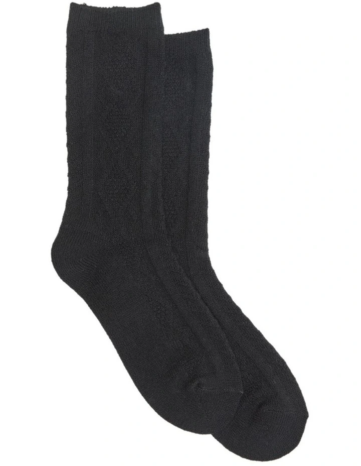 Textured Diamonds Wool Crew Socks 1 Pack in Black image 1