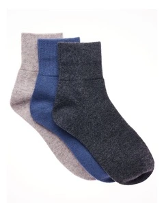 Wool Blend Rib Cuff 3/4 Crew Socks 3 Pack in Multi