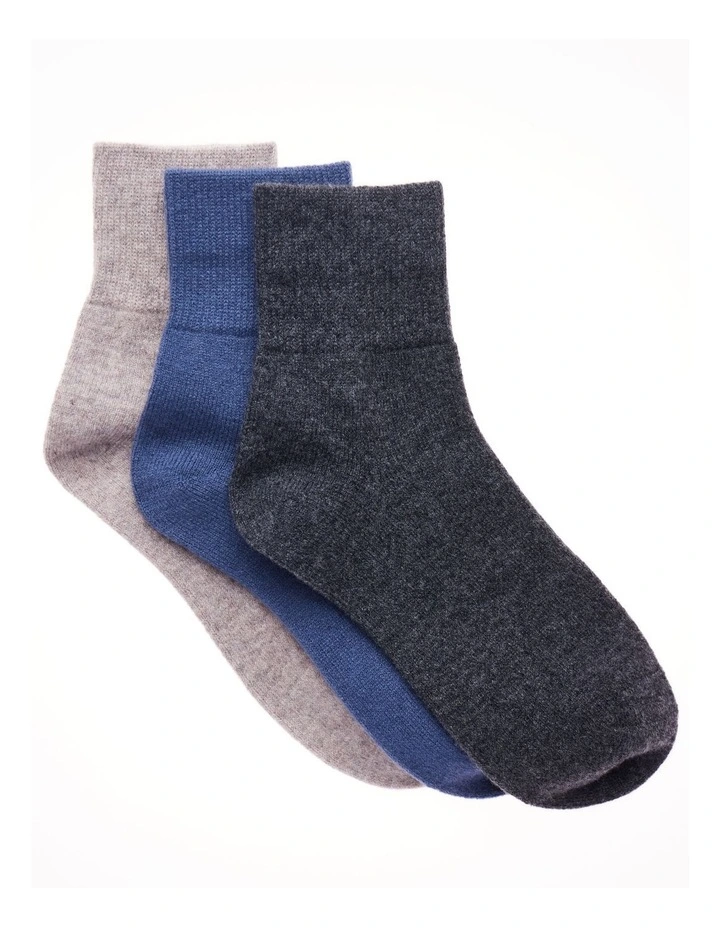 Wool Blend Rib Cuff 3/4 Crew Socks 3 Pack in Multi image 1