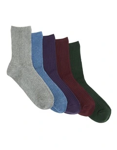Rib 3 Quarter Crew Socks 5 Pack in Multi