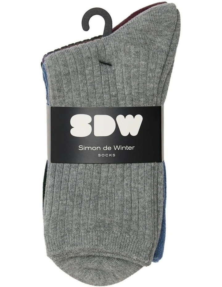 Rib 3 Quarter Crew Socks 5 Pack in Multi image 2