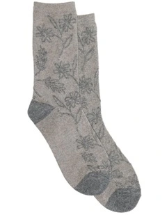 Raised Blossom Wool Crew Socks 1 Pack in Sand Marle