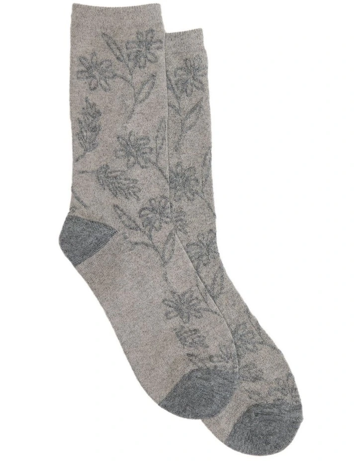 Raised Blossom Wool Crew Socks 1 Pack in Sand Marle image 1