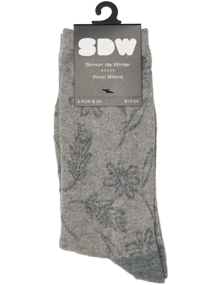 Raised Blossom Wool Crew Socks 1 Pack in Sand Marle image 2