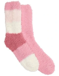 Fluffy Yarn Stripe Socks 2 Pack in Multi