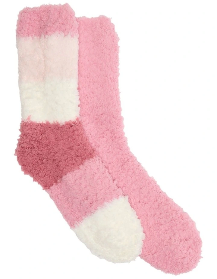 Fluffy Yarn Stripe Socks 2 Pack in Multi image 1