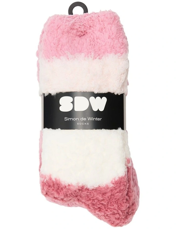 Fluffy Yarn Stripe Socks 2 Pack in Multi image 2
