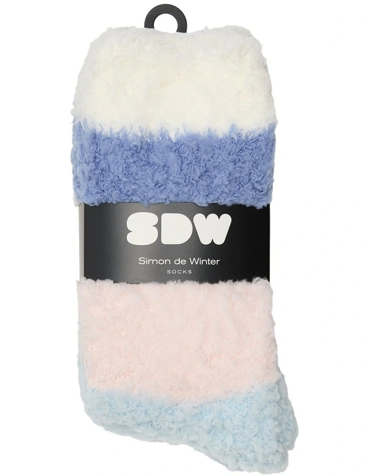 Fluffy Yarn Stripe Socks 2 Pack in Multi image 2