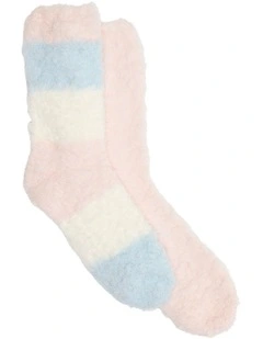 Fluffy Yarn Stripe Socks 2 Pack in Multi