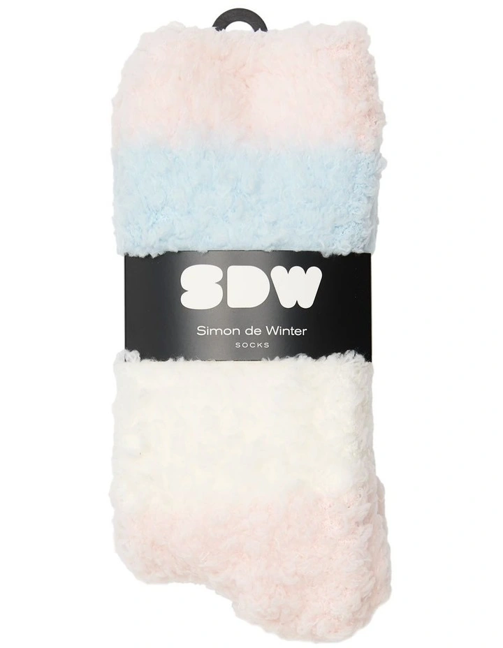 Fluffy Yarn Stripe Socks 2 Pack in Multi image 2