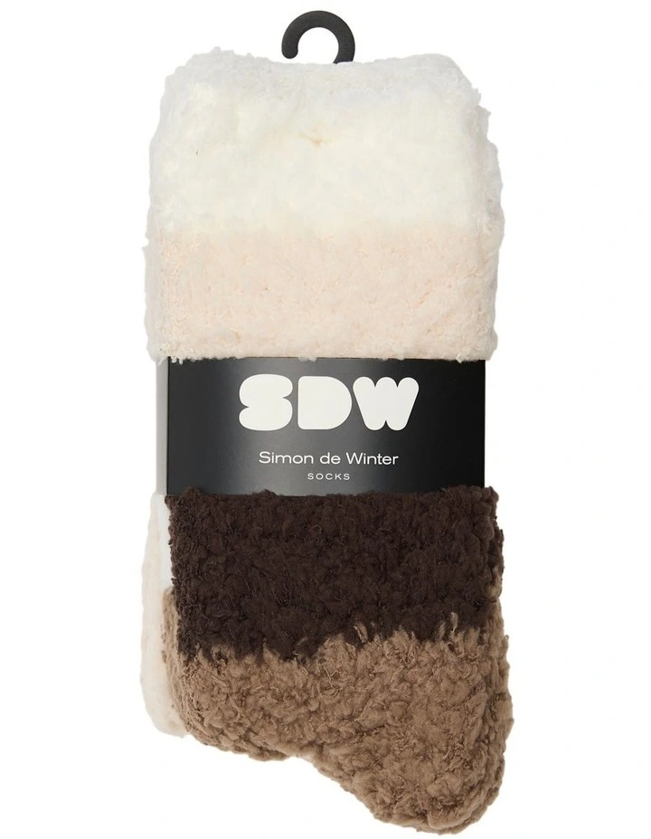 Fluffy Yarn Stripe Socks 2 Pack in Multi image 2