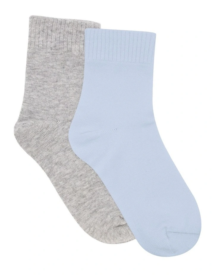 Organic Cotton Blend Rib Top Crew Sock 2 Pack in Grey Marle and Seaspray image 1