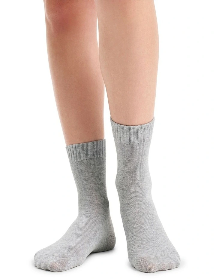 Organic Cotton Blend Rib Top Crew Sock 2 Pack in Grey Marle and Seaspray image 3