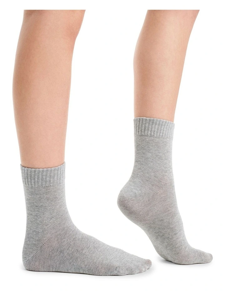 Organic Cotton Blend Rib Top Crew Sock 2 Pack in Grey Marle and Seaspray image 4