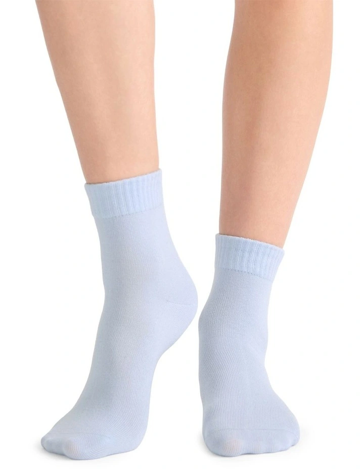 Organic Cotton Blend Rib Top Crew Sock 2 Pack in Grey Marle and Seaspray image 5