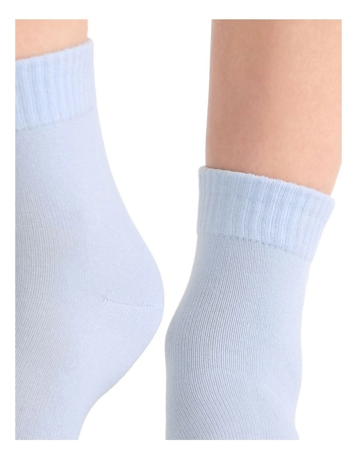 Organic Cotton Blend Rib Top Crew Sock 2 Pack in Grey Marle and Seaspray image 7