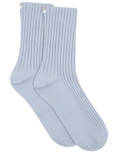 Organic Cotton Blend Wide Rib Crew Sock in Seaspray