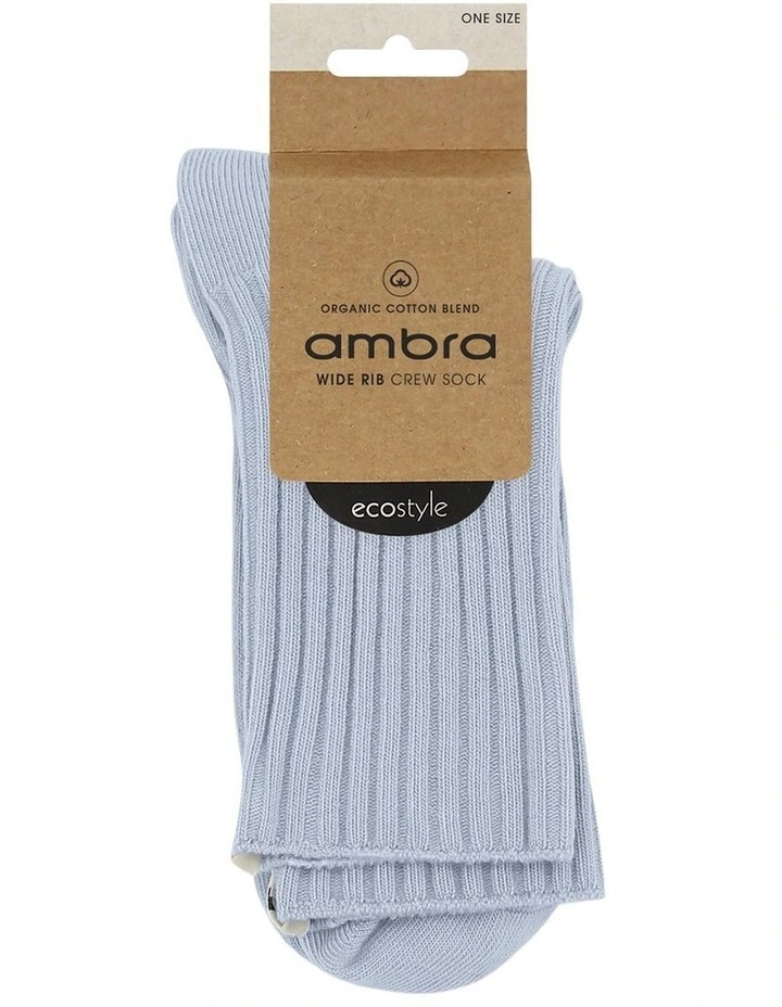 Organic Cotton Blend Wide Rib Crew Sock in Seaspray image 2
