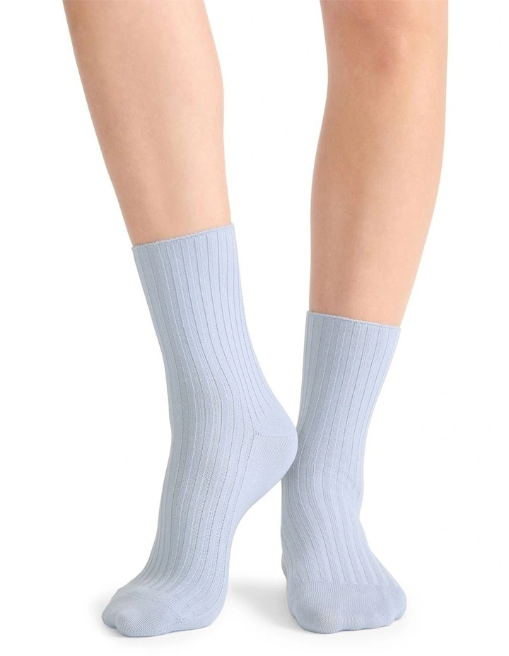 Organic Cotton Blend Wide Rib Crew Sock in Seaspray image 3