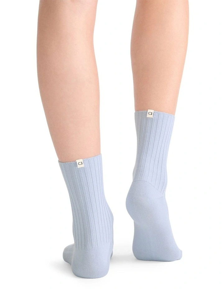 Organic Cotton Blend Wide Rib Crew Sock in Seaspray image 4