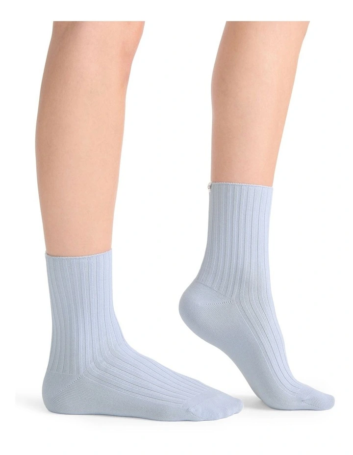 Organic Cotton Blend Wide Rib Crew Sock in Seaspray image 5