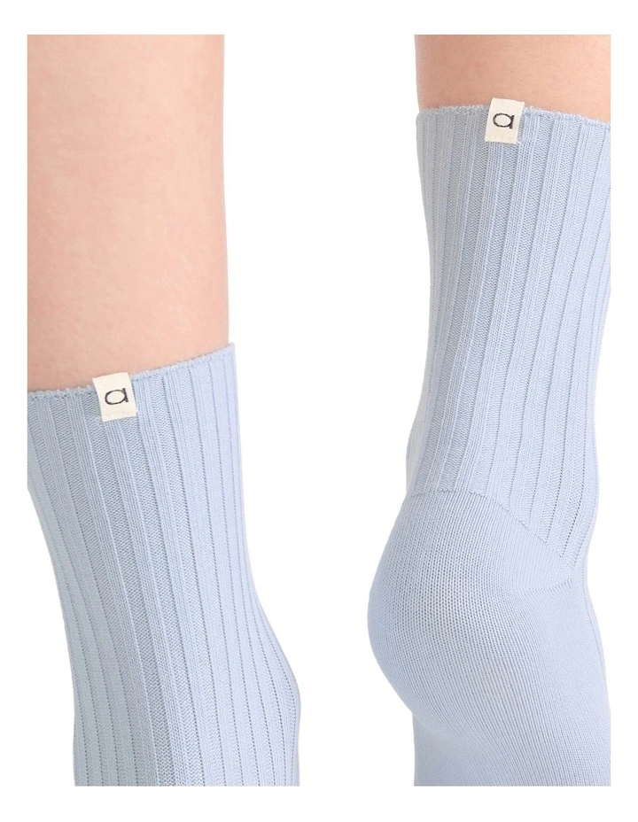 Organic Cotton Blend Wide Rib Crew Sock in Seaspray image 6
