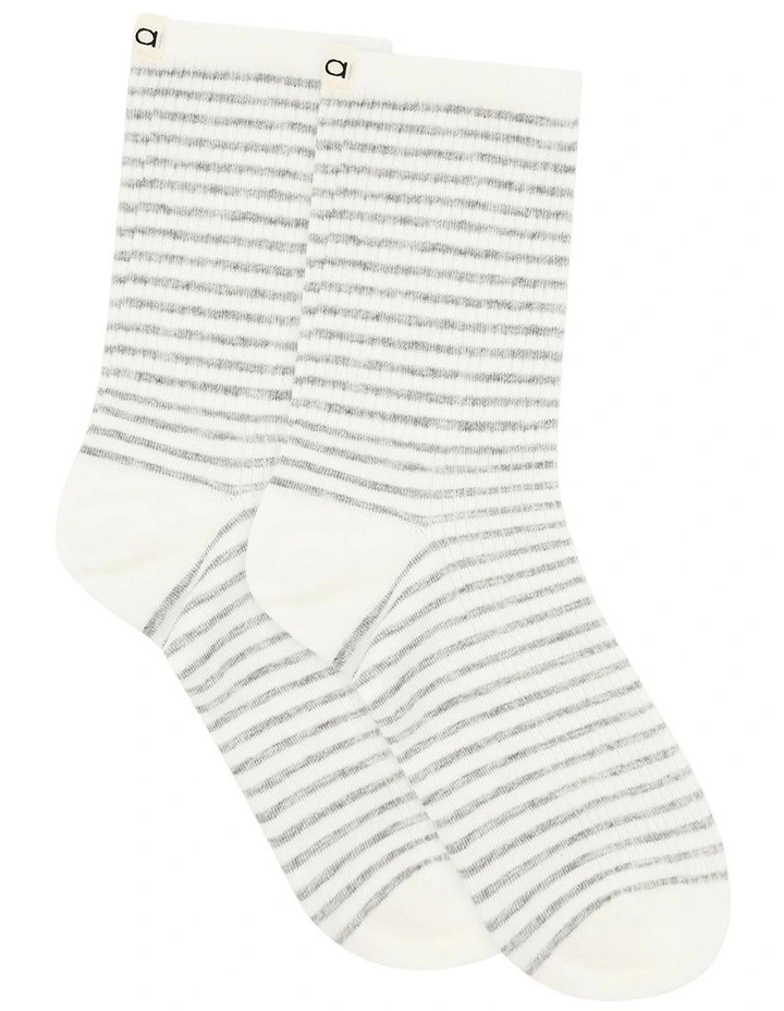 Organic Cotton Blend Stripe Crew in Grey Marle image 1