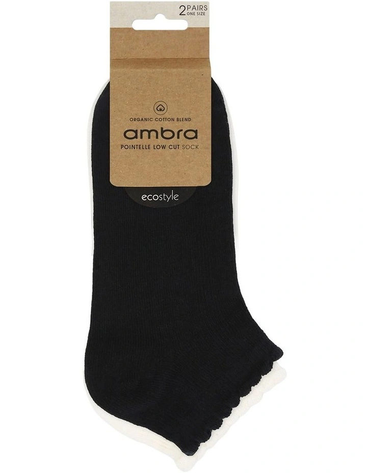 Organic Cotton Blend Low Cut Sock 2 Pack in Black and Buttercream image 2