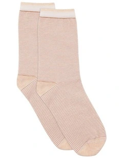 Lina Fine Stripe Crew Sock in Fawn
