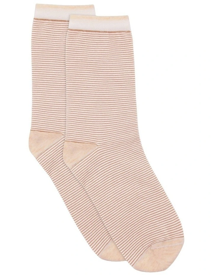 Lina Fine Stripe Crew Sock in Fawn image 1