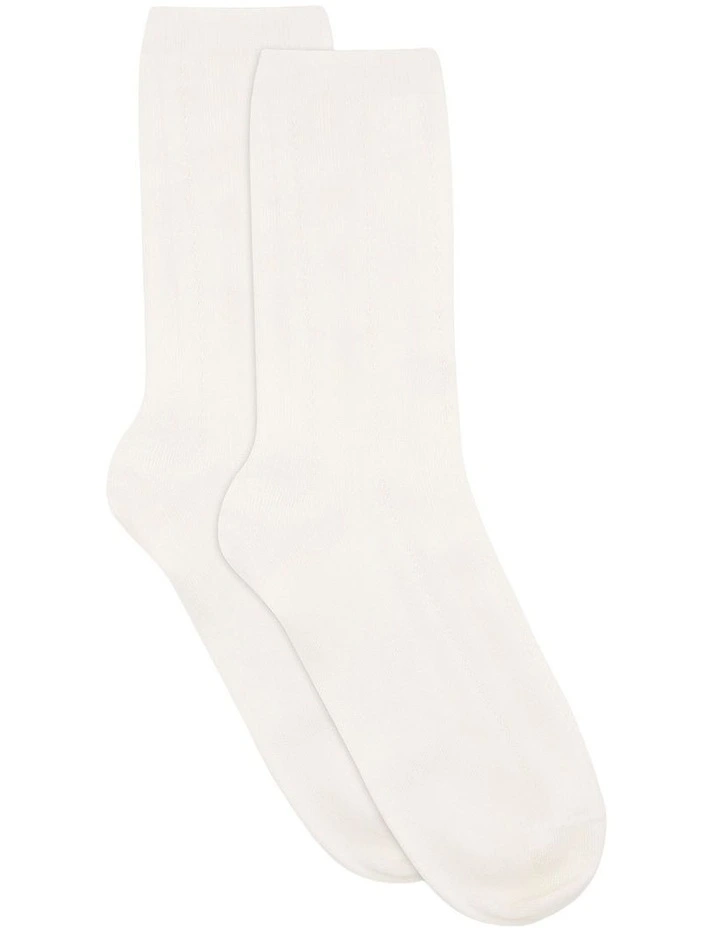Levante Marta Decorative Rib Crew Sock in Bianco image 1
