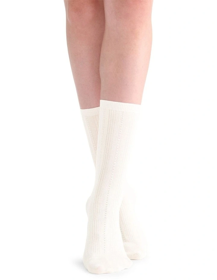 Levante Marta Decorative Rib Crew Sock in Bianco image 3