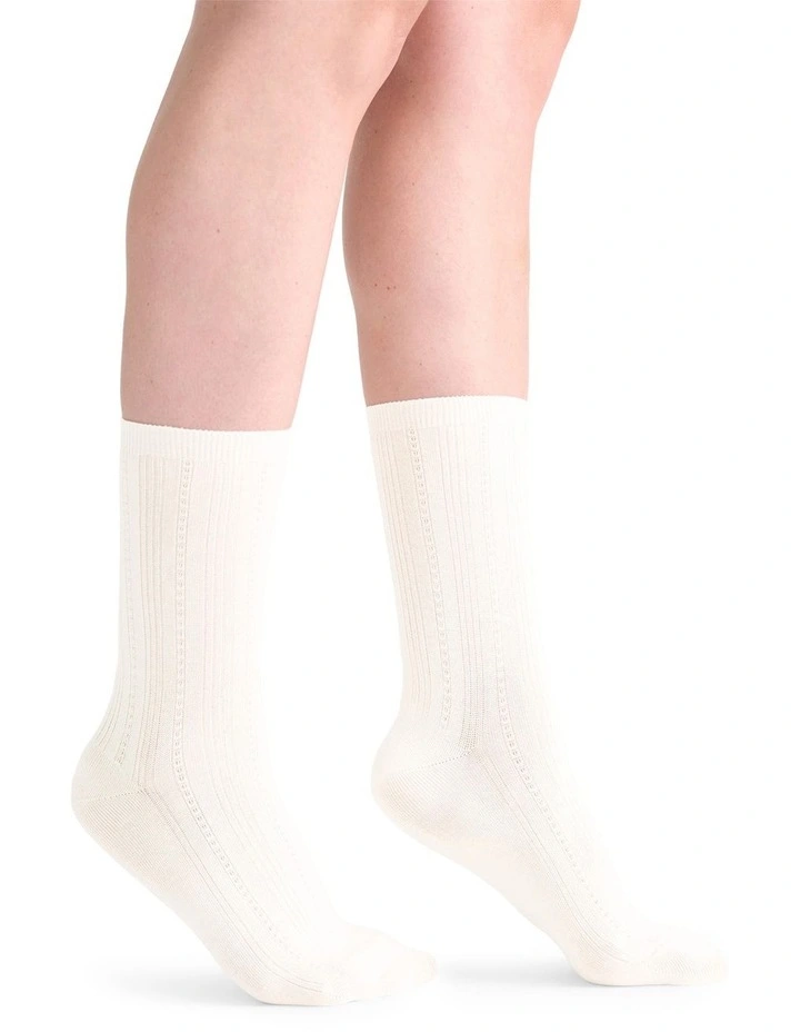 Levante Marta Decorative Rib Crew Sock in Bianco image 4
