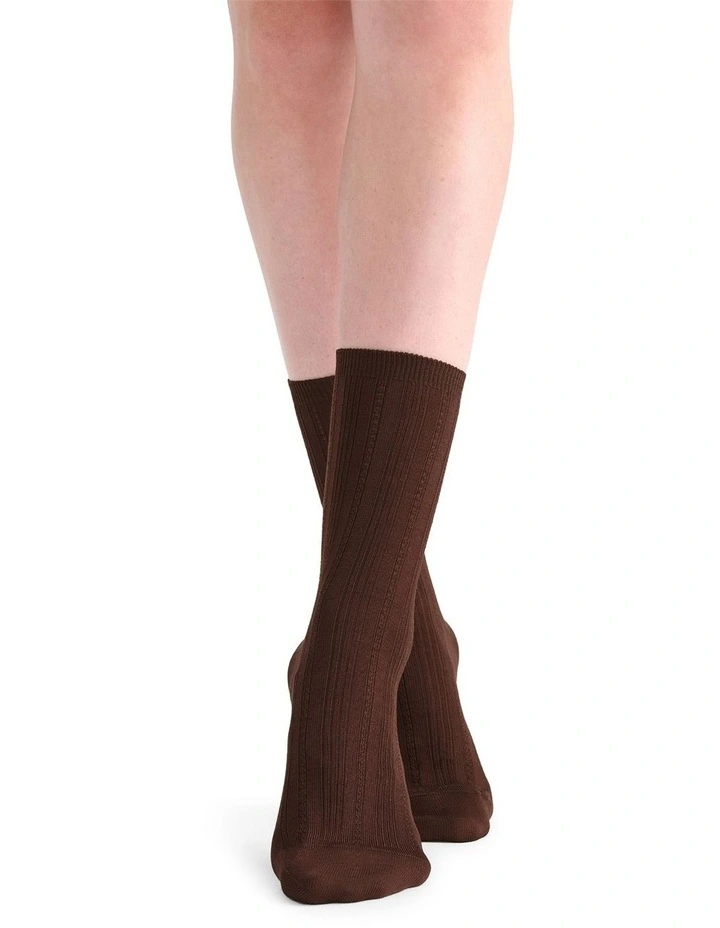 Levante Marta Decorative Rib Crew Sock in Truffle image 3