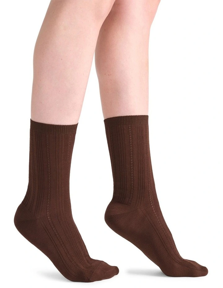 Levante Marta Decorative Rib Crew Sock in Truffle image 4