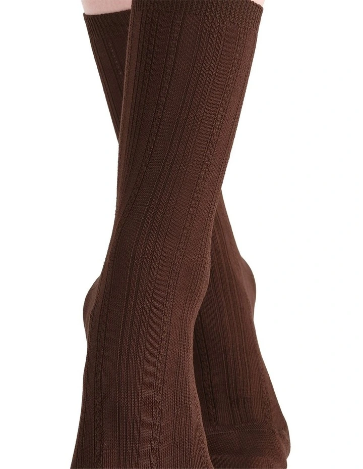 Levante Marta Decorative Rib Crew Sock in Truffle image 5