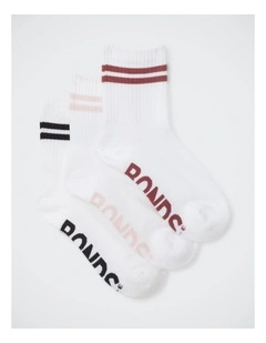 Women's Logo Cushioned Stripe Half Crew Socks 3 Pack in Pop Colours