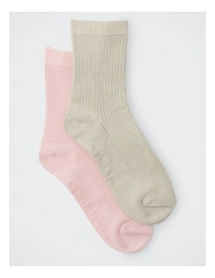 Womens Rib Half Crew Socks 2 Pack in Pack 01