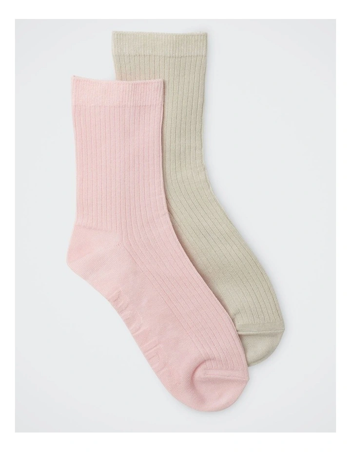 Womens Rib Half Crew Socks 2 Pack in Pack 01 image 2