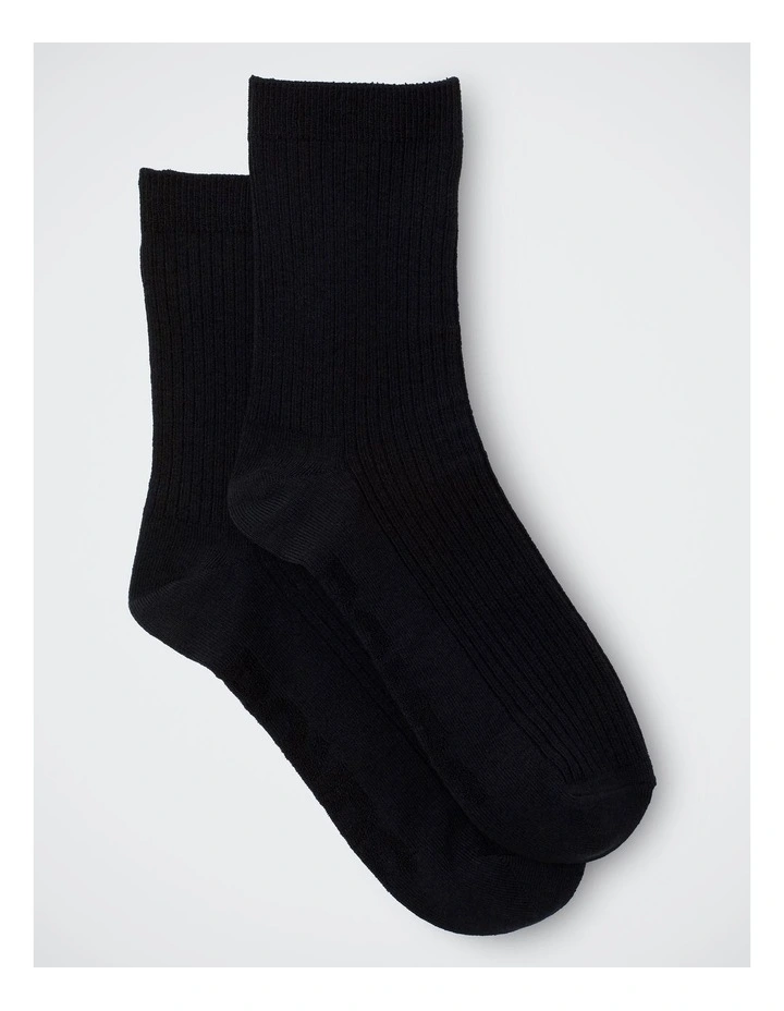 Womens Rib Half Crew Socks 2 Pack in Nu Black image 1