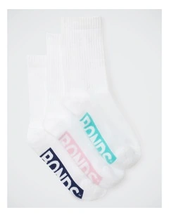 Womens Logo Cushioned Crew Socks 3 Pack in Pack 29