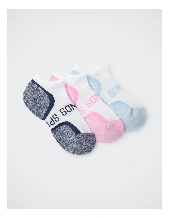 Women's Logo Cushioned Crew Socks 3 Pack in Black, Pink, and Blue image 2