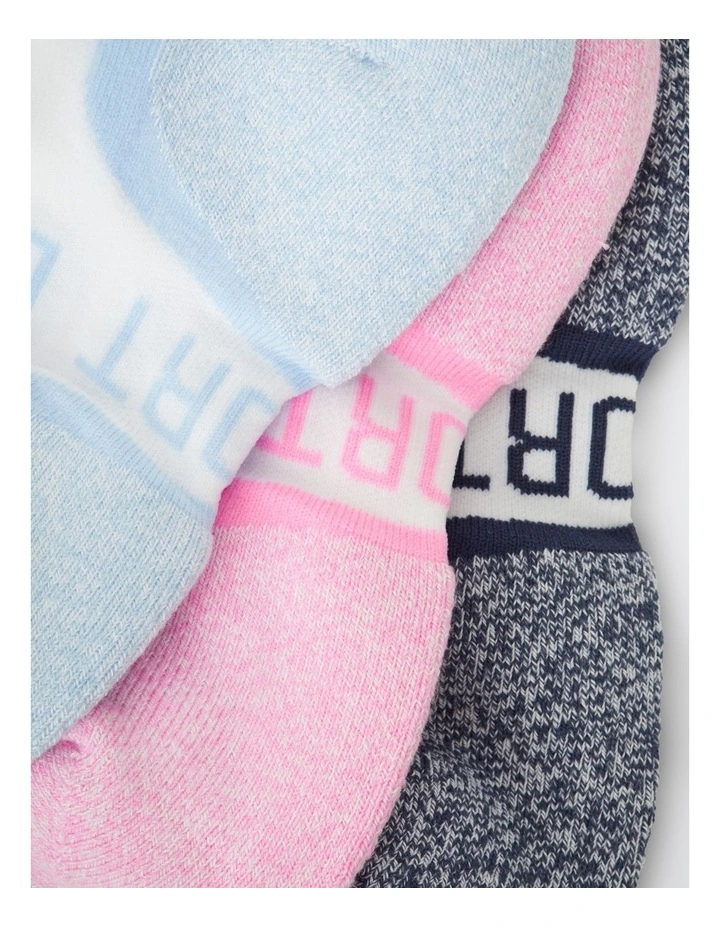 Women's Logo Cushioned Crew Socks 3 Pack in Black, Pink, and Blue image 3