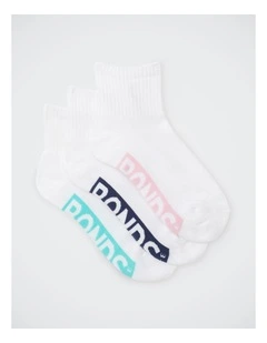 Womens Logo Cushioned Quarter Crew Socks 3 Pack in Pack 81L