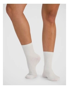Womens Rib Half Crew Socks 2 Pack in Nu White