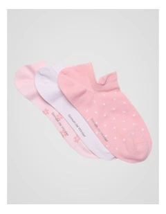3 Pack Spot Invisible Socks with Tab in Soft Pink, White and Pale Primrose