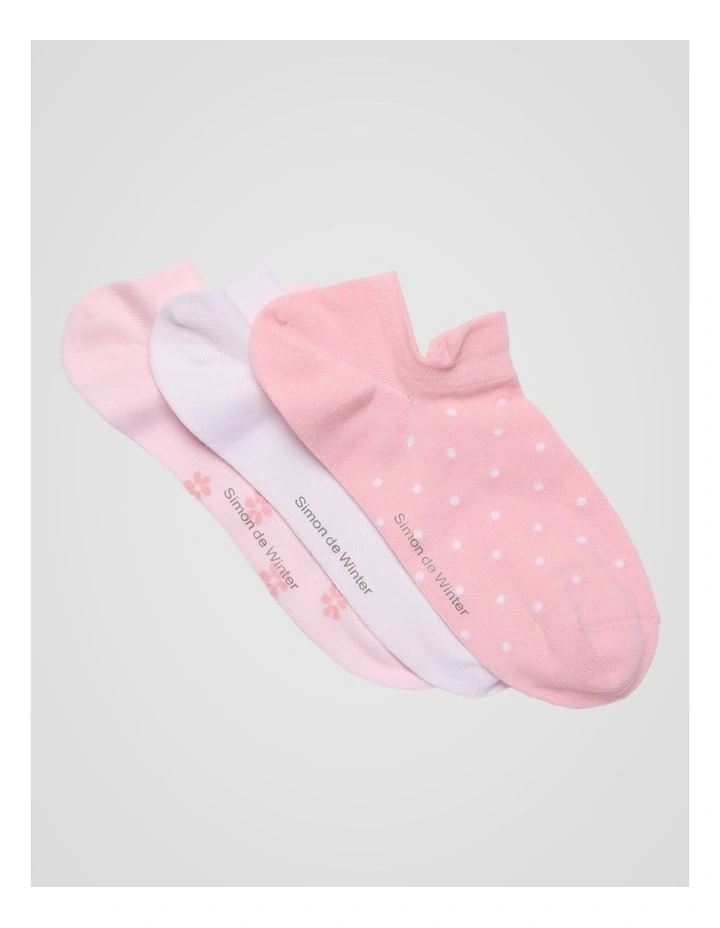 3 Pack Spot Invisible Socks with Tab in Soft Pink, White and Pale Primrose image 1