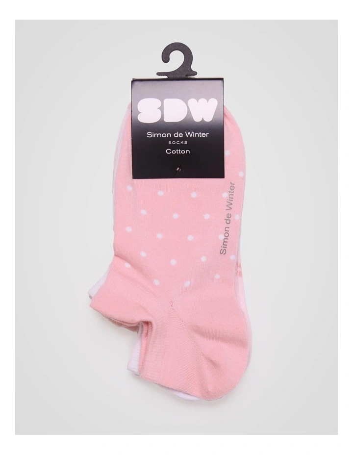 3 Pack Spot Invisible Socks with Tab in Soft Pink, White and Pale Primrose image 2
